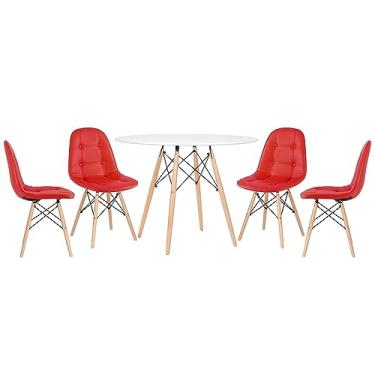 Imagem de Loft7, Mesa redonda Eames 100 cm + 4 cadeiras estofadas Eiffel Botonê