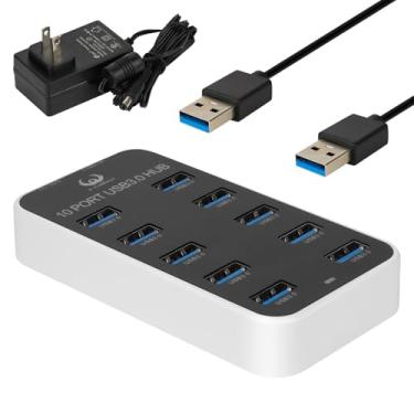 Imagem de A-Goldnest Hub Usb 3.0 Com 10 Portas, De Dados Indicador Led Funcionamento, Cabo 1 M, Adaptador Energia 12 V/3 A, Para Laptop, Macbook Pro/Air Pc
