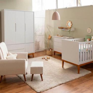 Imagem de Kit Quarto Infantil Theo com Pés Square Mel - Berço + Cômoda 3 Gavetas