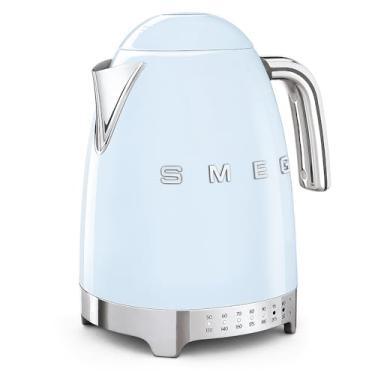 Imagem de SMEG Chaleira elétrica de 7 xícaras de temperatura variável - estética estilo retrô com tecnologia avançada - aço inoxidável, 1400W, 120V, base giratória de 360°, função de manter quente (azul pastel)