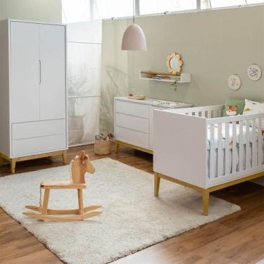 Imagem de Kit Quarto Theo com Pés Square Natural - Berço + Cômoda 3 Gavetas e 1 