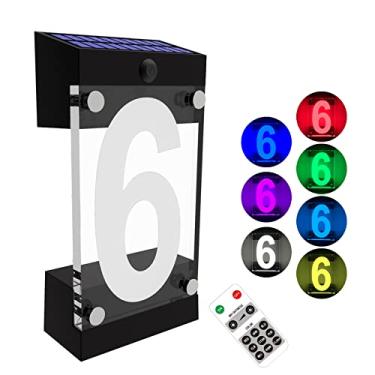 Imagem de IVWVI Placa de endereço solar acrílica, números de casa solares iluminados por LED, controle remoto à prova d'água RGBW que muda de cor, placa de endereço moderna iluminada alimentada por energia