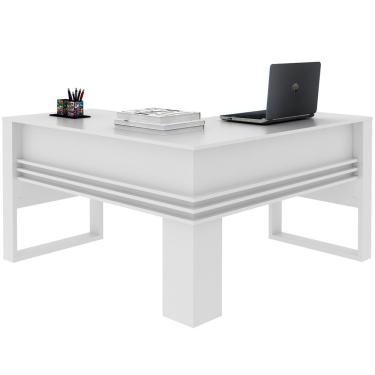 Imagem de Mesa De Canto Para Escritório Em L Angular Detalhe Ripado Branco