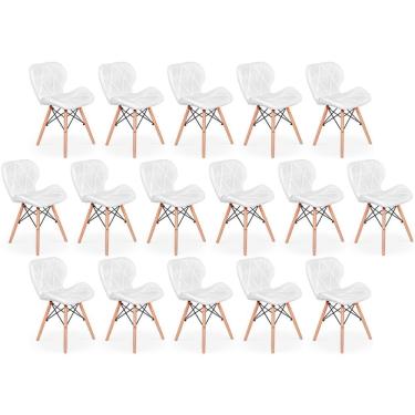 Imagem de Kit 16 Cadeiras De Jantar Charles Eames Slim Wood Estofada - Branco