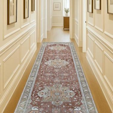 Imagem de Tapete de área lavável. Casa de fazenda moderna. Vintage. Turco. Boêmio. Atirado. Oriental. Tradicional. Tapetes para sala de estar. Jantar. Quarto. Escritório. Entrada. Foyer. (857RB, 2'5 x 9'8)