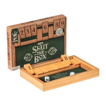 Imagem de Schylling Shut the Box - Family Game of Strategy and Chance - Includes Collectible Wooden Game Box, Felt Bottom, Rounded Dice, and Detailed Instructions - Ages 6 and Up