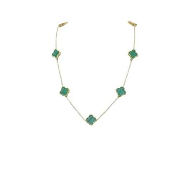 Imagem de Colar Madrepérola Dupla Face, Trevo, Aço Titânio, Ouro 18K (Verde)