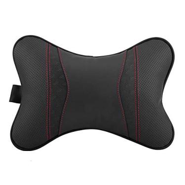 Imagem de Acouto Almofada de Suporte de Travesseiro de Pescoço para Apoio de Carro Ergonômico Com Capa de Couro Genuína e Cinta Elástica para Viagens Em Casa de Escritório Universal Fit Preto (BLACK)