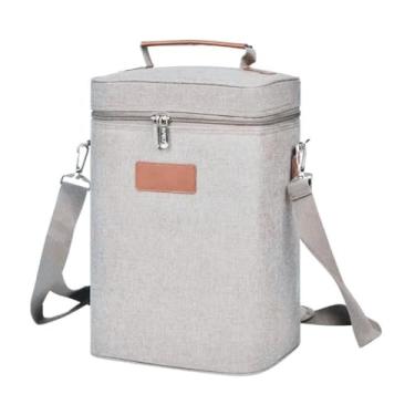 Imagem de Bolsa para Vinho Térmica Portátil Com 4 Divisórias Multiuso Porta Garrafas Vinho Cinza