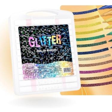 Imagem de Kit Caneta Marcador Brush Metálica com Glitter Ponta Dupla Lettering Pincel Colorida (Multicolorido, 36 canetas – 72 cores)