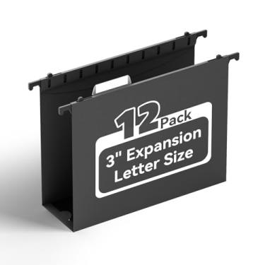 Imagem de Ansook Pastas de arquivo suspensas expansíveis de plástico, tamanho carta, pasta de pendurar com capacidade extra de 7,6 cm, expansão resistente de 7,6 cm, pastas de arquivo, abas inseríveis, para