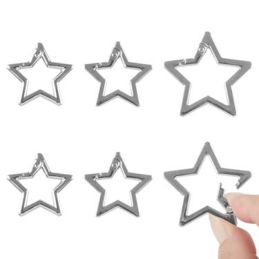Imagem de UFURMATE Clipe de pressão de polegar em forma de estrela, 6 peças de tamanho misto com mola de liberação rápida, clipes de chaveiro decorativos para bolsa, coleira de cachorro, artesanato DIY (prata)