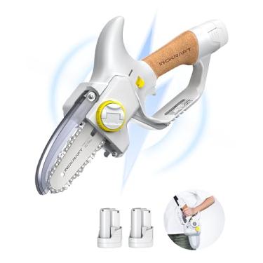 Imagem de InoKraft Mini Motosserra Sem Fio Bb-Shark De 4", Motosserra Elétrica Sem Escovas Com 2 Baterias E Carregador, Motosserra Portátil Para Aparador De Árvores, Pátio E Jardim, O Melhor Presente Para A
