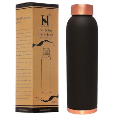 Imagem de HealthGoodsIn Garrafa de água de cobre 950 ml - Acabamento preto fosco | Garrafa ayurvédica de cobre puro para água potável | à prova de vazamento, livre de BPA (lisa)