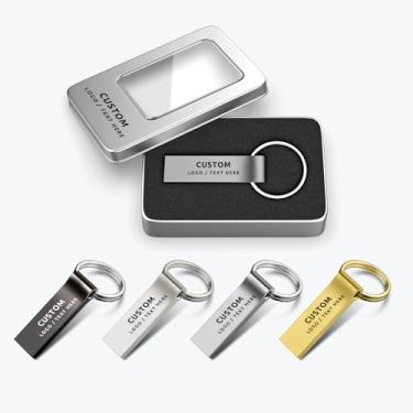 Imagem de Pen drive USB personalizado, pacote com 50 unidades de pen drive USB 2.0 com chaveiro, ideal para presentes corporativos, eventos de negócios e brindes promocionais (8 GB, com caixa de metal)