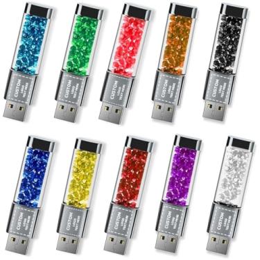 Imagem de Pen drives USB personalizados, pen drive de LED de cristal personalizado USB 2.0 pen drive, ideal para presentes corporativos, brindes promocionais, estúdios de fotografia e música (128 MB, 100 peças)