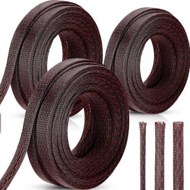 Imagem de Pangda Manga trançada expansível para TV, computador, home theater (preto-vermelho)