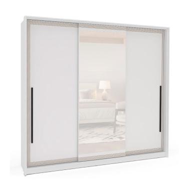 Imagem de Guarda-Roupa Casal com Espelho Valência 3 Portas 4 Gavetas Branco