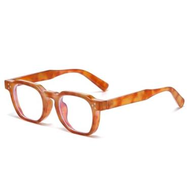 Imagem de Óculos de sol vintage com rebite oval, armação anti-luz azul, feminino e masculino, luxuoso, com estampa de leopardo (âmbar transparente)