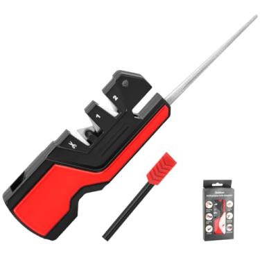 Imagem de 6 em 1, Apontador Tático, Apontador de Facas Abrasivo, Afiador de Facas de Bolso, com Haste de Afiar Diamante, Haste de Ferro para Acionador de Fogo, Apito, Afia Lâminas Retas e Serrilhadas