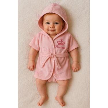 Imagem de Roupão De Banho Bordado Bebe com Capuz Infantil Atoalhado Menina Menin