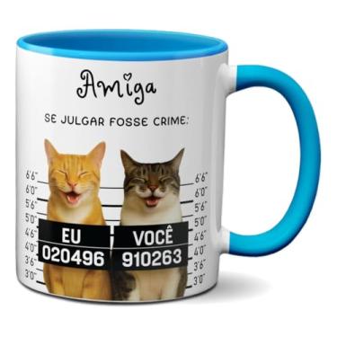 Imagem de Caneca Amizade Se Julgar Fosse Crime Gatos Engraçados Amiga (Azul)