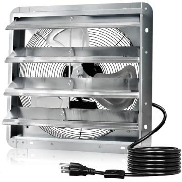 Imagem de Hiorucet Exaustor de obturador montado na parede de 40,6 cm com cabo de alimentação de 1,8 m, exaustor de alumínio de alta velocidade e baixo ruído de 2060 CFM para estufa, garagem, loja, sótãos