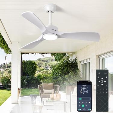 Imagem de BvenuBigLite Ventilador de teto branco com luz: Ventilador de teto de 106 cm 3 lâminas discretas ao ar livre - Ventiladores de teto modernos com controle remoto de aplicativo silencioso e reversível