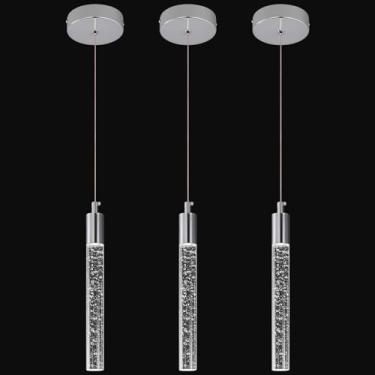 Imagem de zhllmq Luz pendente moderna ilha de cozinha regulável LED cromado mini iluminação pendente de cristal quarto mesa de cabeceira pequenas luzes pendentes (pacote com 3)