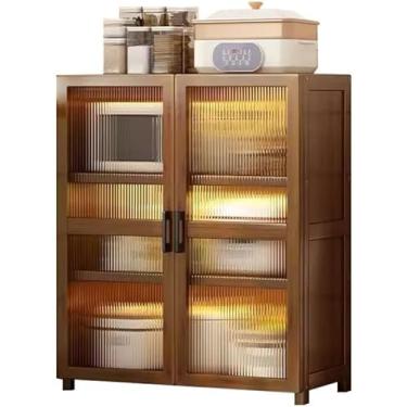Imagem de Armário De Cozinha Com Portas, Aparador De Bambu Com Espaço De Arrumação, Armário De Cozinha Com Prateleira, Para Cozinha Sala De Jantar Sala De Estar 60 X 31 X 100cm, A