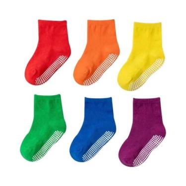Imagem de Meias Infantis Antiderrapantes De Algodão Macio E Respirável, 6 Pares,