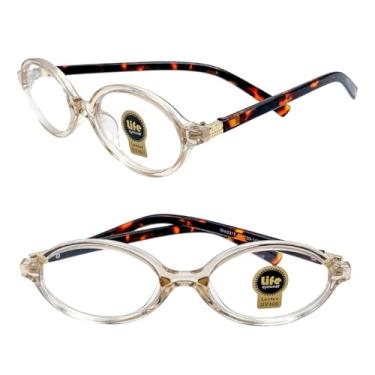 Imagem de Armação Óculos sem Grau Tartaruga Transparente Feminino Oval em Acetato