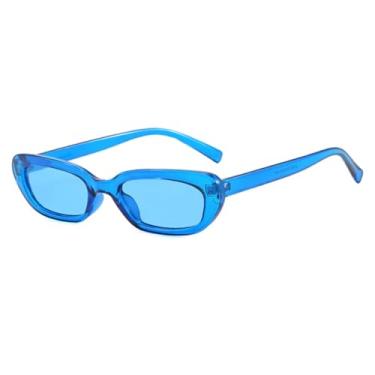 Imagem de Óculos de sol gatinho pequeno, fashion, feminino, uv400, retrô, azul, verde, masculino, retangular (azul, azul)