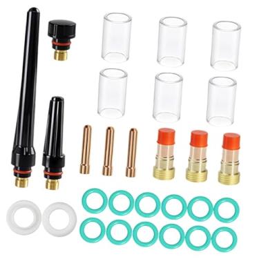Imagem de oshhni Kit de acessórios para tocha TIG de 29 peças para WP-17/18/26, pinças de eletrodo de lente de gás curtas, peças de reparo leves, copo de vidro nº 10