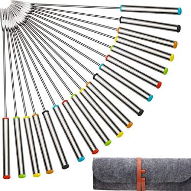 Imagem de 18 garfos de fondue de 24 cm com cabo resistente ao calor em palitos de fondue de aço inoxidável para panela de queijo, chocolate, marshmallows, carne