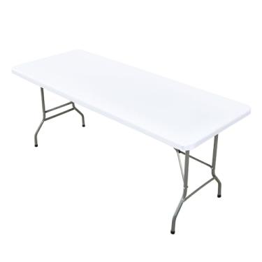 Imagem de Nacuci Toalha de mesa retangular elástica, capa de mesa de poliéster à prova de vento, resistente a arranhões e lavável para mesas dobráveis de 1,8 m, piquenique, acampamento, festa (branca, 76 x 152