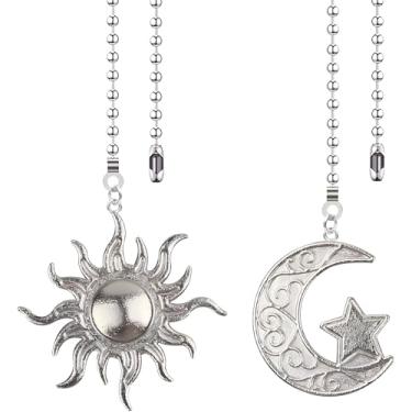 Imagem de Extensões de zíper prata sol e lua para ventiladores de teto e lâmpadas, com conectores de corrente esférica, totem de 30,48 cm, decorações de extensor de pingente boêmio, 2 peças (prata)