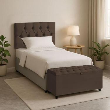 Imagem de Cabeceira Casal Paris Estofada Painel com Recamier Baú 130cm para Cama