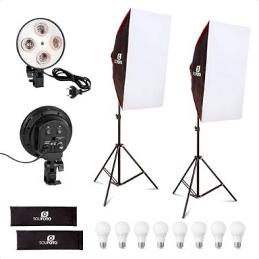 Imagem de Sou Foto | Kit Iluminação LED Duplo Quádruplo com Softbox e Tripé para Estúdio Profissional