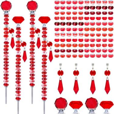 Imagem de Exway Kit de 100 peças de contas de jardim com contas de varinha de fada DIY com contas vermelhas de orifício grande, 4 hastes roscadas de cristal superior e 4 pingentes de cristal brilhante vermelho
