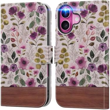 Imagem de DEENAKIN Capa carteira para iPhone 17 com suporte para cartão + clipe de dinheiro, bloqueio RFID, proteção contra quedas de nível militar, fecho magnético com suporte de couro - papel de parede floral