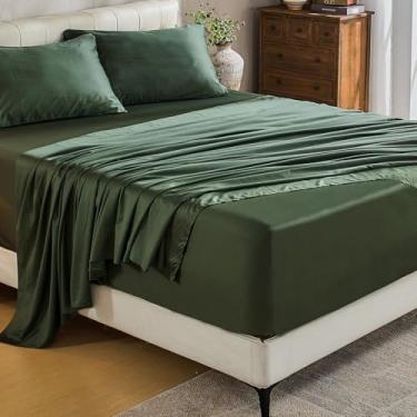 Imagem de MEISHANG Lençóis de algodão com bolso extra profundo Queen Size - 100% algodão egípcio 1000 fios - serve para colchões de 45,7 a 61 cm de profundidade, trama de cetim, macio e respirável - 4 peças