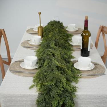Imagem de Guirlanda de cedro de Natal artificial realista grossa macia verde falso inverno verde guirlandas de pinheiro para lareira mesa de cornija moldura interior exterior natal decoração de casa (branco