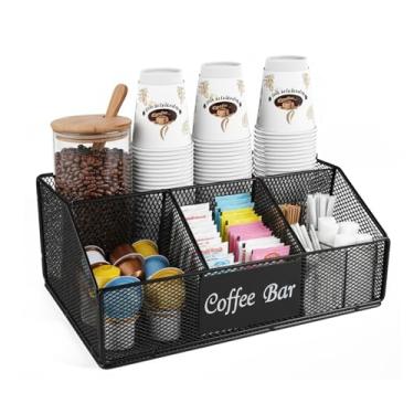 Imagem de Mowhut Organizador de cafeteria para acessórios, estação de metal para bancada, 5 compartimentos para cápsulas de café, suporte de xarope de arame preto, organizador de condimentos de chá e
