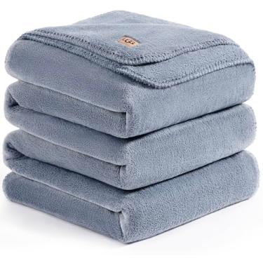 Imagem de UGG Cobertor King Size de pelúcia para cama, cobertor aconchegante de lã, cobertor grande quente de luxo para sofá, roupa de cama king hipoalergênico lavável, 279 cm x 228 cm, azul jeans (branca)