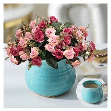 Imagem de Flores artificiais em vaso ornamentos de flores artificiais decorativos, buquês de rosas, arranjos florais, flores secas, flores de seda arranjo de plantas artificiais (cor: C)