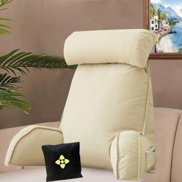 Imagem de Almofada de leitura para cama, almofada de suporte para as costas para adultos, almofada de leitura macia para suporte de costas de cama com braço de apoio removível para encosto travesseiro de