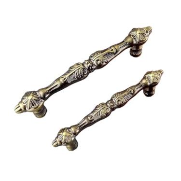 Imagem de Puxador de ferragens de móveis bronze antigo puxadores de gaveta de porta deslizante guarda-roupa armários de cozinha armário cômoda puxadores push pull 2 peças (96 mm)