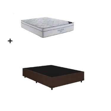 Imagem de Cama Base Box Casal Marrom Colchão Freedom Molas Ensacadas 138x188 - Ortobom