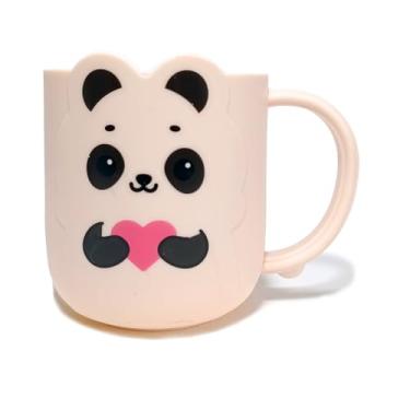 Imagem de Caneca Panda Coração Urso para Criança fofa Plástico Escola 360ml Xicara Infantil Resistente